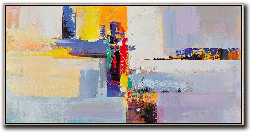 Horizontal Palette Knife Contemporary Art Panoramic Canvas Painting, hand painted wall art - Fine Art Paintings Huge